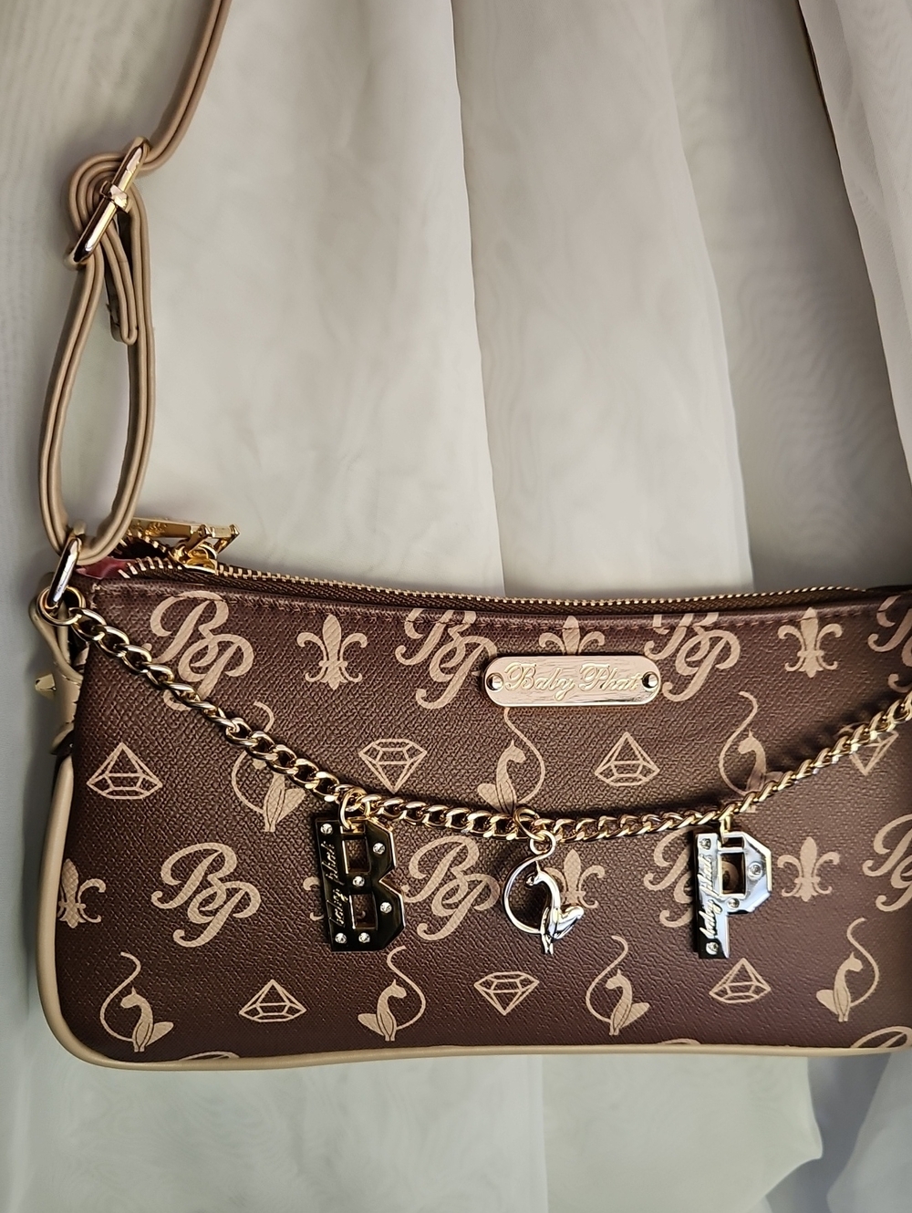 Baby Phat Brown Logo Chain Charm Shoulder Bag